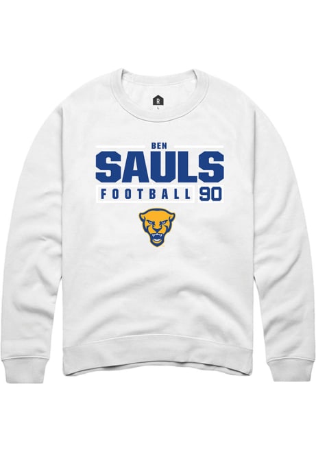 Ben Sauls Rally Mens White Pitt Panthers NIL Stacked Box Crew Sweatshirt