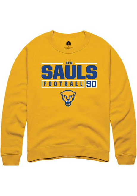 Ben Sauls Rally Mens Gold Pitt Panthers NIL Stacked Box Crew Sweatshirt