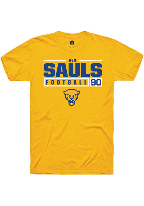 Ben Sauls Gold Pitt Panthers NIL Stacked Box Short Sleeve T Shirt