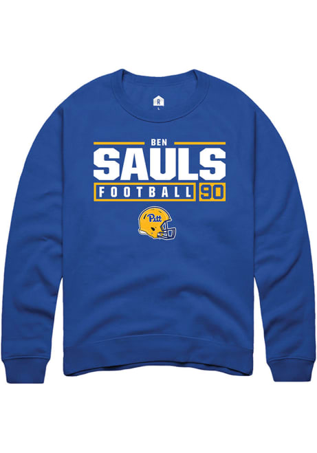 Ben Sauls Rally Mens Blue Pitt Panthers NIL Stacked Box Crew Sweatshirt