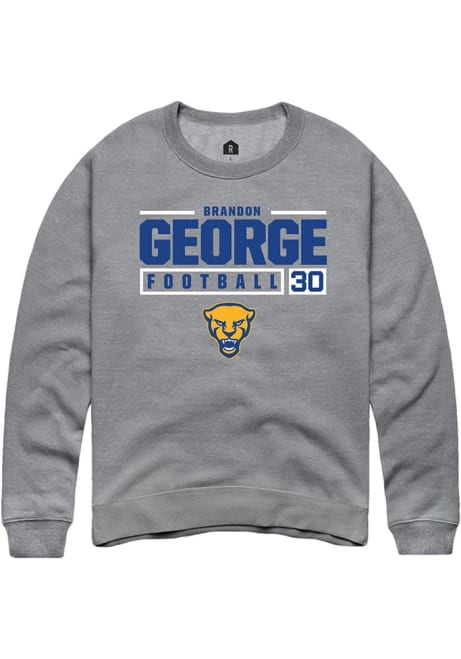 Brandon George Rally Mens Graphite Pitt Panthers NIL Stacked Box Crew Sweatshirt