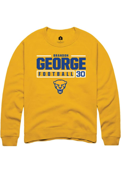 Brandon George Rally Mens Gold Pitt Panthers NIL Stacked Box Crew Sweatshirt