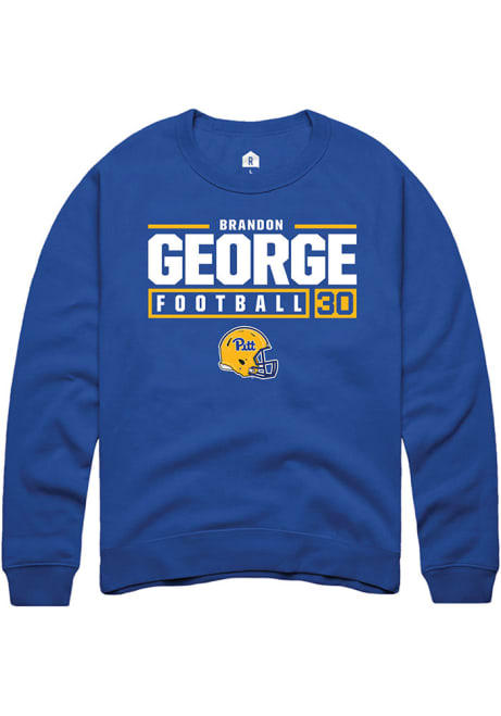 Brandon George Rally Mens Blue Pitt Panthers NIL Stacked Box Crew Sweatshirt