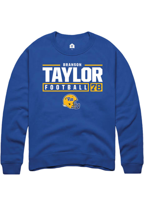 Branson Taylor Rally Mens Blue Pitt Panthers NIL Stacked Box Crew Sweatshirt