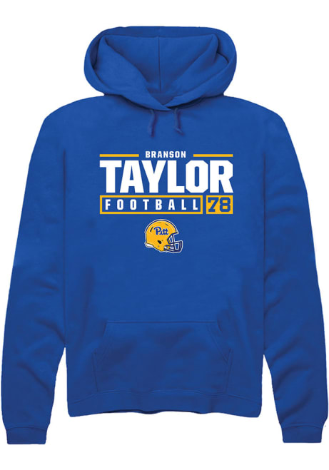 Branson Taylor Rally Mens Blue Pitt Panthers NIL Stacked Box Hooded Sweatshirt