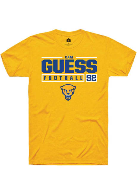 Cam Guess Gold Pitt Panthers NIL Stacked Box Short Sleeve T Shirt