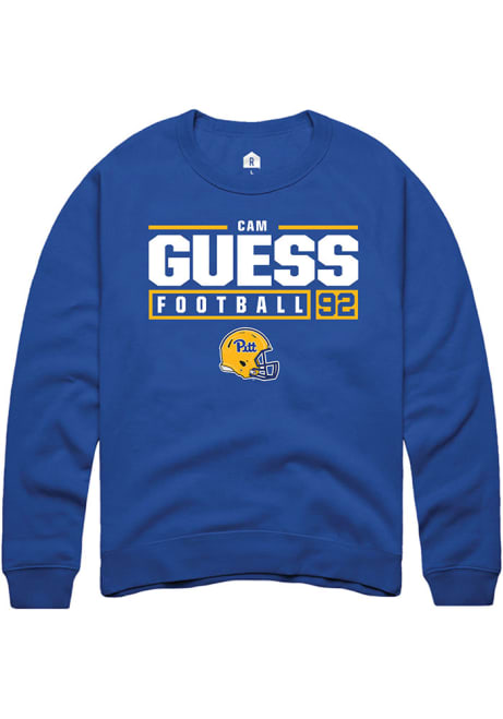 Cam Guess Rally Mens Blue Pitt Panthers NIL Stacked Box Crew Sweatshirt