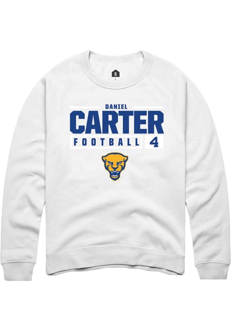 Daniel Carter Rally Mens White Pitt Panthers NIL Stacked Box Crew Sweatshirt