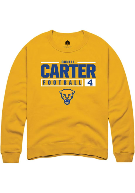 Daniel Carter Rally Mens Gold Pitt Panthers NIL Stacked Box Crew Sweatshirt