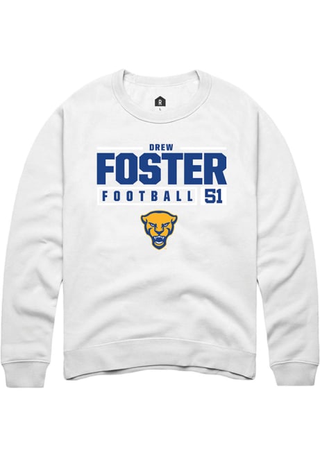 Drew Foster Rally Mens White Pitt Panthers NIL Stacked Box Crew Sweatshirt