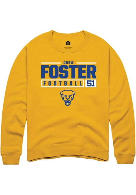 Drew Foster Rally Mens Gold Pitt Panthers NIL Stacked Box Crew Sweatshirt