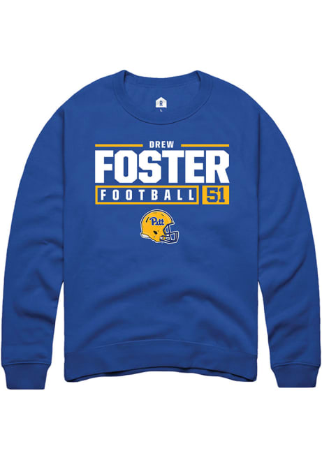 Drew Foster Rally Mens Blue Pitt Panthers NIL Stacked Box Crew Sweatshirt