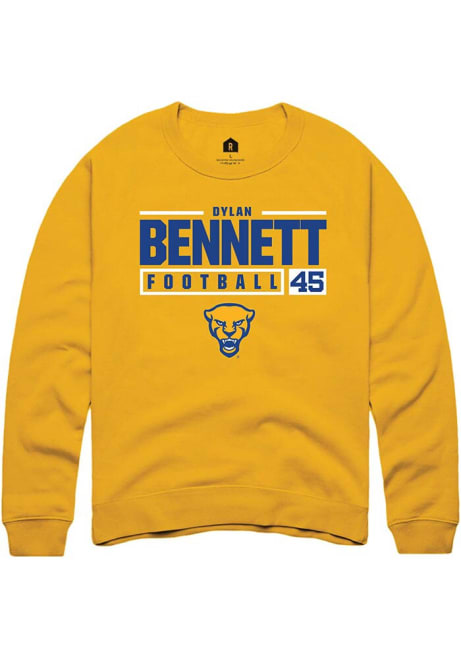 Dylan Bennett Rally Mens Gold Pitt Panthers NIL Stacked Box Crew Sweatshirt