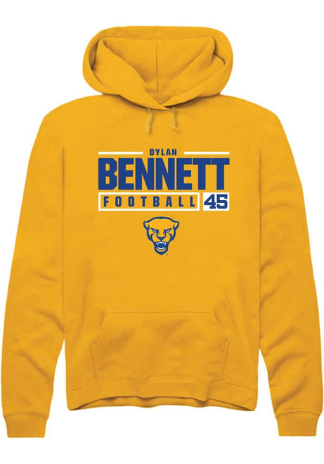 Dylan Bennett Rally Mens Gold Pitt Panthers NIL Stacked Box Hooded Sweatshirt