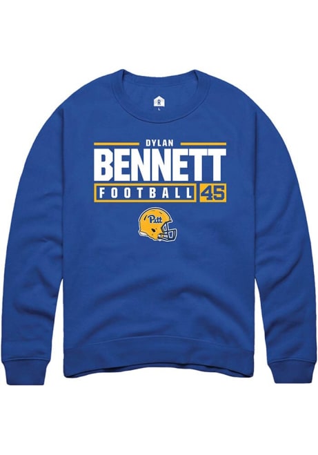 Dylan Bennett Rally Mens Blue Pitt Panthers NIL Stacked Box Crew Sweatshirt