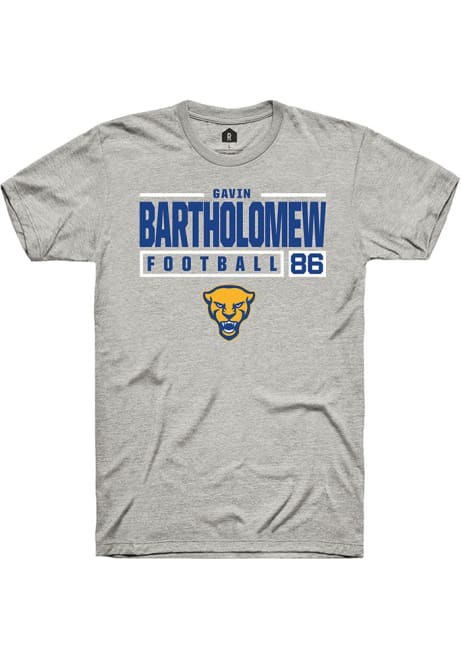 Gavin Bartholomew Ash Pitt Panthers NIL Stacked Box Short Sleeve T Shirt