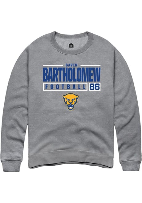 Gavin Bartholomew Rally Mens Graphite Pitt Panthers NIL Stacked Box Crew Sweatshirt