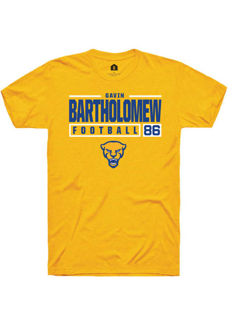 Gavin Bartholomew Gold Pitt Panthers NIL Stacked Box Short Sleeve T Shirt