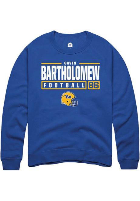 Gavin Bartholomew Rally Mens Blue Pitt Panthers NIL Stacked Box Crew Sweatshirt