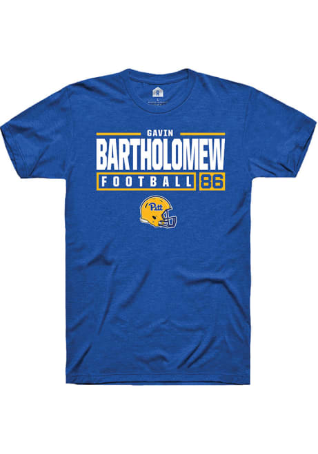 Gavin Bartholomew Blue Pitt Panthers NIL Stacked Box Short Sleeve T Shirt