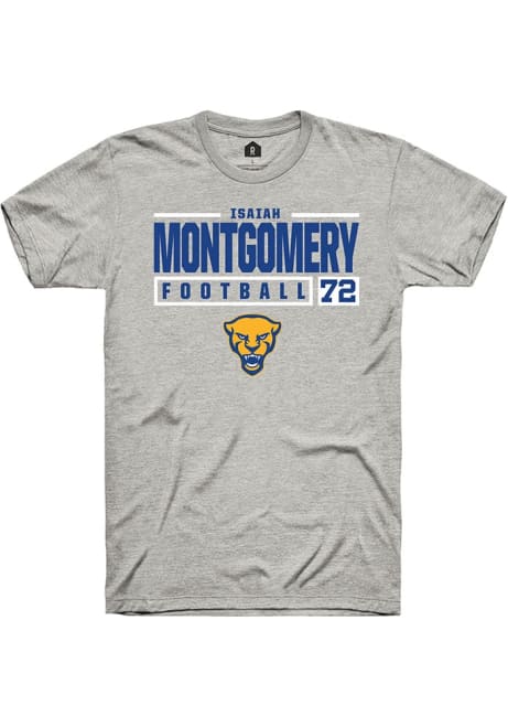 Isaiah  Montgomery Ash Pitt Panthers NIL Stacked Box Short Sleeve T Shirt