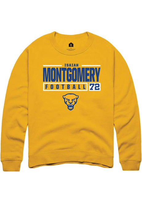 Isaiah  Montgomery Rally Mens Gold Pitt Panthers NIL Stacked Box Crew Sweatshirt