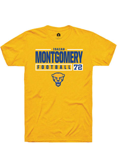 Isaiah  Montgomery Gold Pitt Panthers NIL Stacked Box Short Sleeve T Shirt