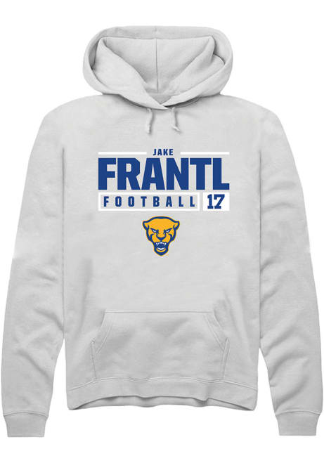 Jake Frantl Rally Mens White Pitt Panthers NIL Stacked Box Hooded Sweatshirt