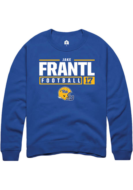 Jake Frantl Rally Mens Blue Pitt Panthers NIL Stacked Box Crew Sweatshirt