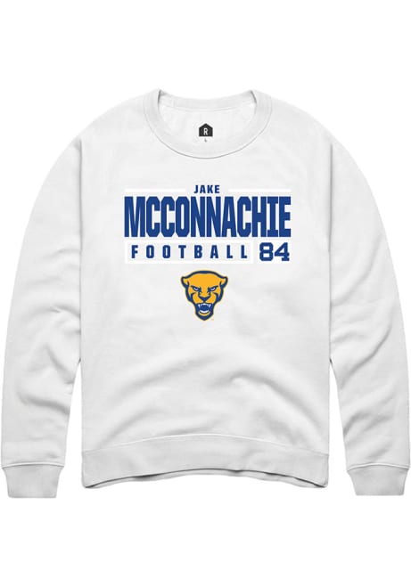 Jake McConnachie Rally Mens White Pitt Panthers NIL Stacked Box Crew Sweatshirt