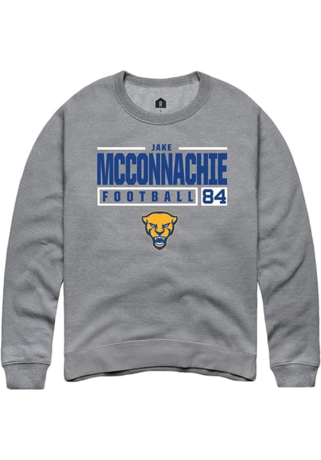 Jake McConnachie Rally Mens Graphite Pitt Panthers NIL Stacked Box Crew Sweatshirt