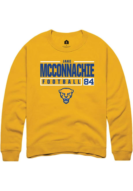 Jake McConnachie Rally Mens Gold Pitt Panthers NIL Stacked Box Crew Sweatshirt