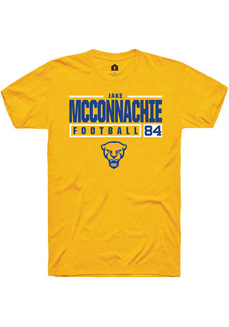 Jake McConnachie Gold Pitt Panthers NIL Stacked Box Short Sleeve T Shirt