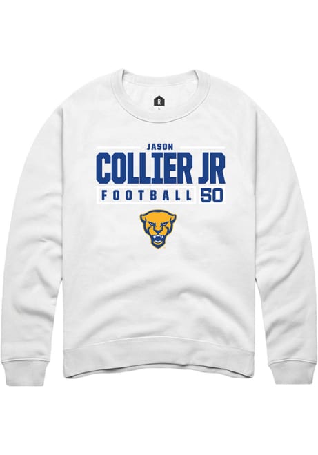 Jason Collier Jr. Rally Mens White Pitt Panthers NIL Stacked Box Crew Sweatshirt