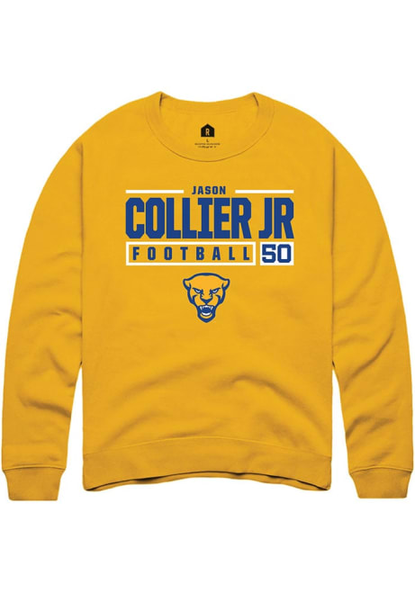 Jason Collier Jr. Rally Mens Gold Pitt Panthers NIL Stacked Box Crew Sweatshirt