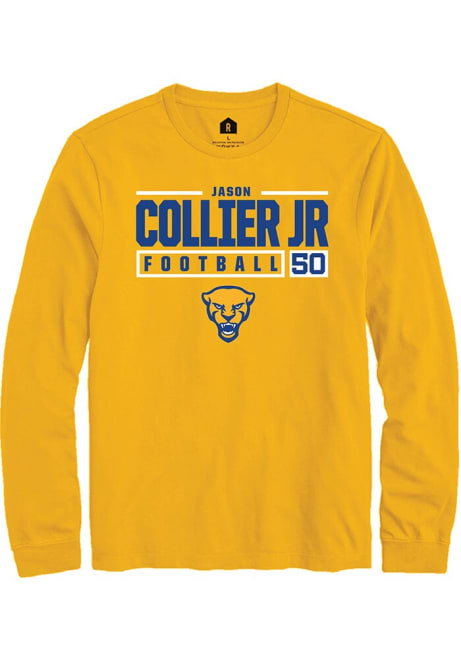 Jason Collier Jr. Rally Mens Gold Pitt Panthers NIL Stacked Box Tee