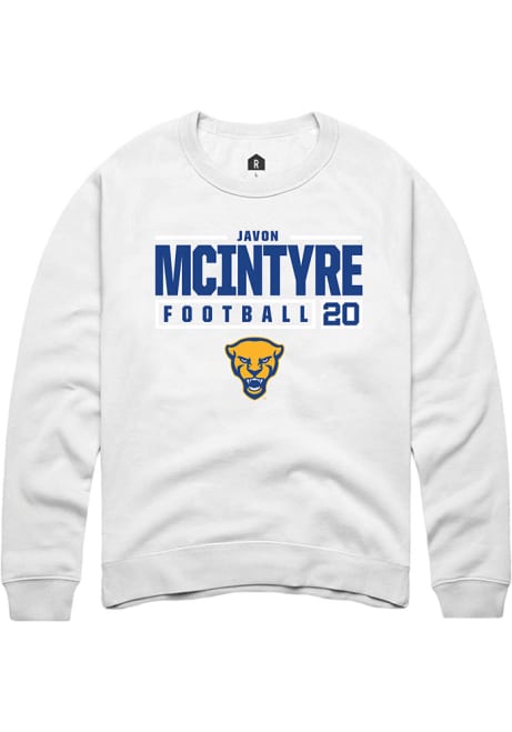 Javon Mcintyre Rally Mens White Pitt Panthers NIL Stacked Box Crew Sweatshirt