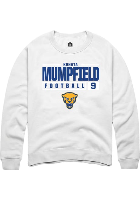 Konata Mumpfield Rally Mens White Pitt Panthers NIL Stacked Box Crew Sweatshirt