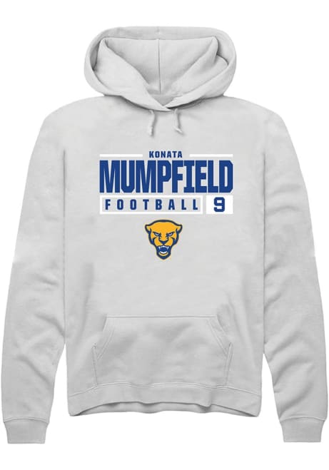 Konata Mumpfield Rally Mens White Pitt Panthers NIL Stacked Box Hooded Sweatshirt