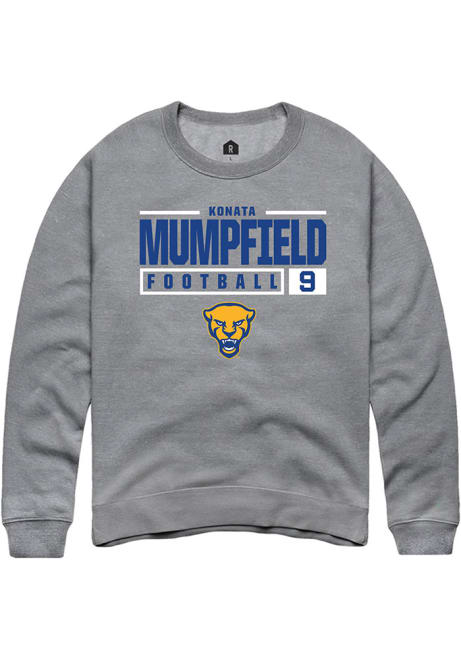 Konata Mumpfield Rally Mens Graphite Pitt Panthers NIL Stacked Box Crew Sweatshirt