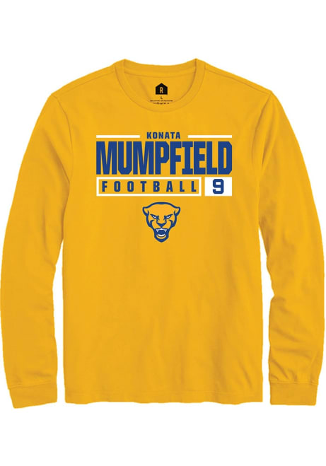 Konata Mumpfield Rally Mens Gold Pitt Panthers NIL Stacked Box Tee