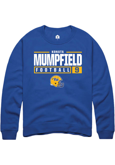 Konata Mumpfield Rally Mens Blue Pitt Panthers NIL Stacked Box Crew Sweatshirt