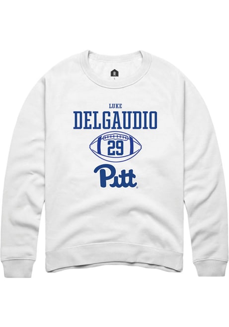 Luke DelGaudio Rally Mens White Pitt Panthers NIL Sport Icon Crew Sweatshirt