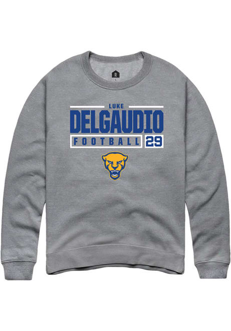 Luke DelGaudio Rally Mens Graphite Pitt Panthers NIL Stacked Box Crew Sweatshirt