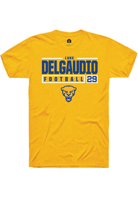 Luke DelGaudio Gold Pitt Panthers NIL Stacked Box Short Sleeve T Shirt