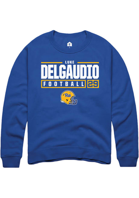 Luke DelGaudio Rally Mens Blue Pitt Panthers NIL Stacked Box Crew Sweatshirt