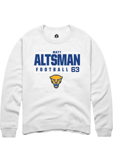 Matt Altsman Rally Mens White Pitt Panthers NIL Stacked Box Crew Sweatshirt