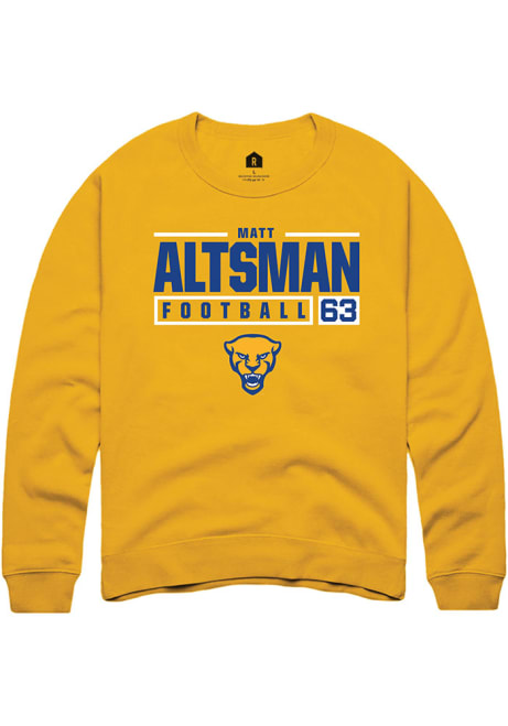 Matt Altsman Rally Mens Gold Pitt Panthers NIL Stacked Box Crew Sweatshirt