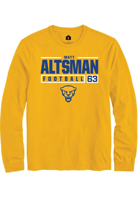 Matt Altsman Rally Mens Gold Pitt Panthers NIL Stacked Box Tee