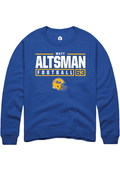 Matt Altsman Rally Mens Blue Pitt Panthers NIL Stacked Box Crew Sweatshirt